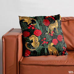 Exotic Green Leaves With Leopards Artwork | Floral Cushion #390