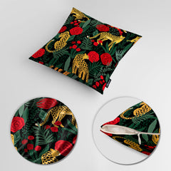Exotic Green Leaves With Leopards Artwork | Floral Cushion #390