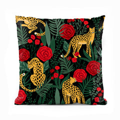 Exotic Green Leaves With Leopards Artwork | Floral Cushion #390