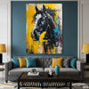 Energetic Black Horse With Yellow Accents Textured Style (Single Panel) Digital Painting Wall Art
