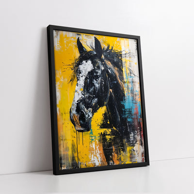 Energetic Black Horse With Yellow Accents Textured Style (Single Panel) Digital Painting Wall Art