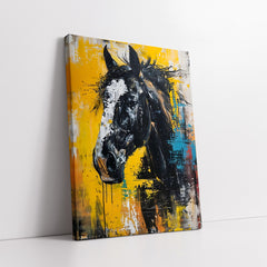 Energetic Black Horse With Yellow Accents Textured Style (Single Panel) Digital Painting Wall Art