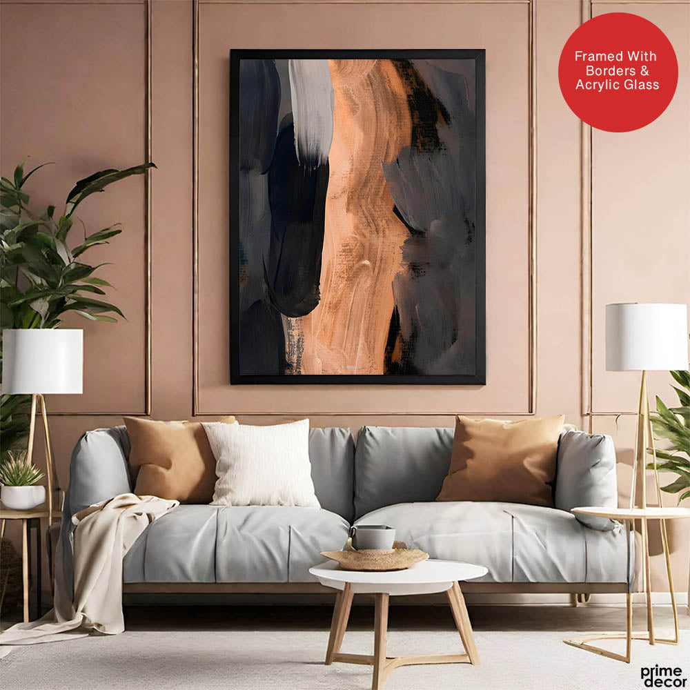 Black & Brown Abstract Art Paint Strokes | Abstract Office Artwork #00391 - Prime Décor