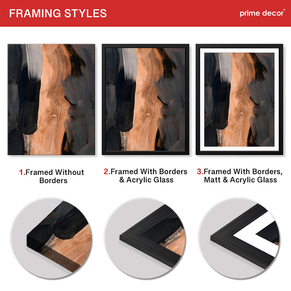 Black & Brown Abstract Art Paint Strokes | Abstract Office Artwork #00391 - Prime Décor