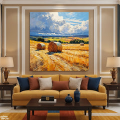 Summer Countryside Golden Harvest Field Impasto (Single Panel) Digital Painting Wall Art