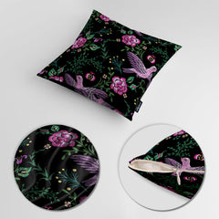 Green & Pink Flowers Over Black Background | Floral Cushion #394