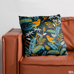 Green & Gold Floral Artwork Over Black Background | Floral Cushion #395