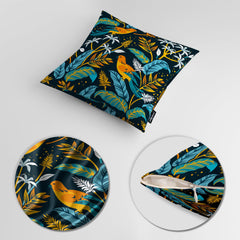 Green & Gold Floral Artwork Over Black Background | Floral Cushion #395