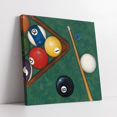 Classic Billiards Rack of Colorful Pool Balls & Cue Stick (Single Panel) Digital Painting Wall Art
