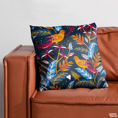 Blue & Gold Floral Artwork Over Black Background | Floral Cushion #397
