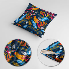 Blue & Gold Floral Artwork Over Black Background | Floral Cushion #397
