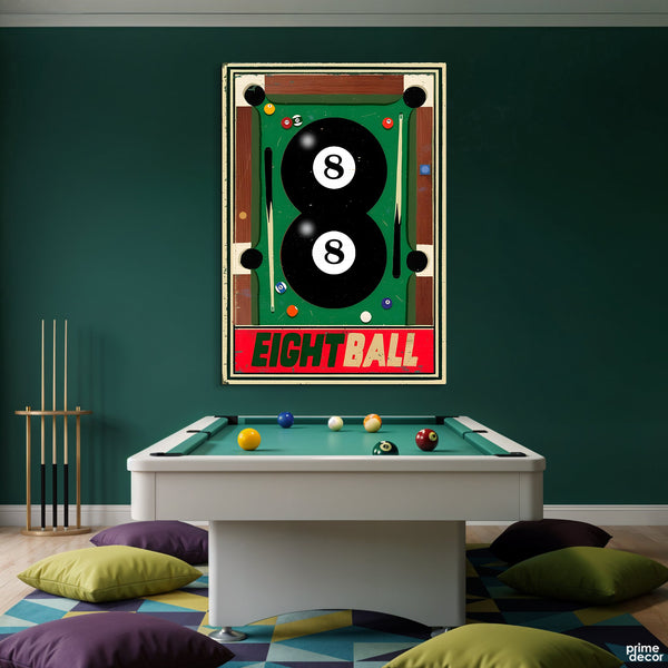 Retro Eight Ball Billiards Graphic with Cue Sticks Vintage Style (Single Panel) Digital Painting Wall Art
