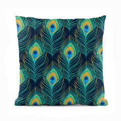 Peacock Feather Artwork Over Blue Background | Floral Cushion #399