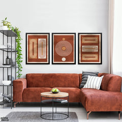 Terracotta & Burnt Orange Geometric Mid-Century Arch (3 Panel) Abstract Wall Art