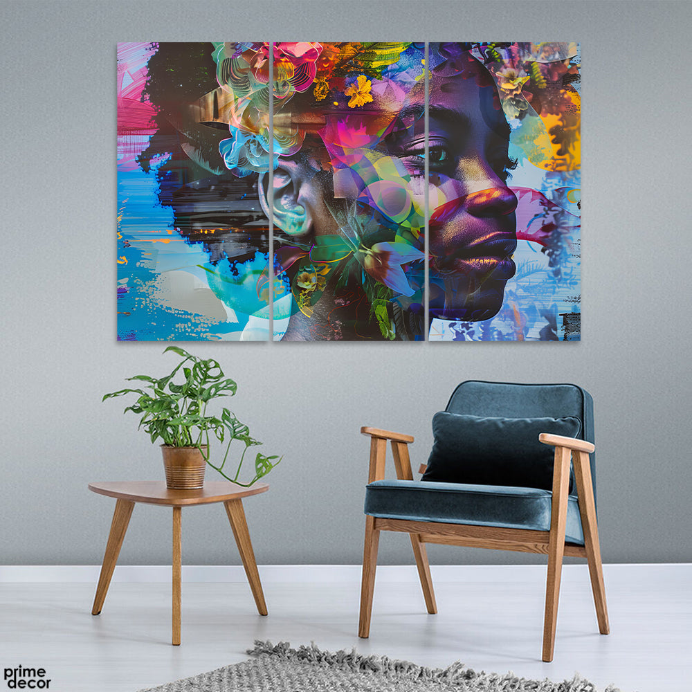 Abstract Colorful Design Of African Women Face (3 Panel) Fashion Wall Art - Prime Décor