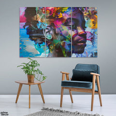 Abstract Colorful Design Of African Women Face (3 Panel) Fashion Wall Art - Prime Décor