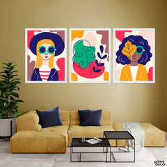 Abstract Colorful Artwork With Girls Face (3 Panel) Abstract Wall Art
