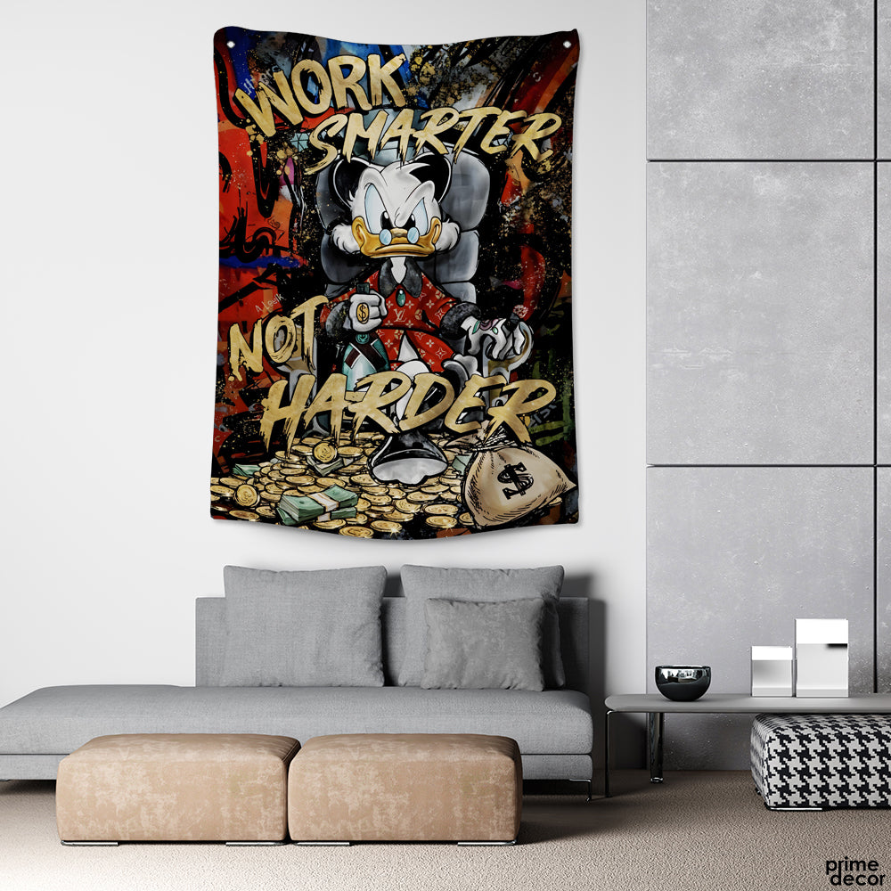 Work Harder Rich Daffy Duck In LV Dress Graffiti Style | Motivational Tapestry - Prime Décor