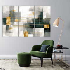 Green & Gold Brush Stroke Abstract Artwork (3 Panel) Abstract Wall Art