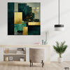 Green & Gold Abstract Artwork Over Grey Background (Single Panel) Abstract Wall Art