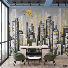 Sunset City Bird | Architecture Wallpaper Mural - Prime Décor