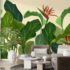Abstract Green Color Shades Exotic Leaves | Floral Wallpaper Mural