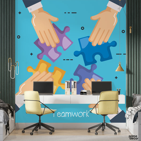 Teamwork Solving Puzzle Abstract Design | Office Wallpaper Mural