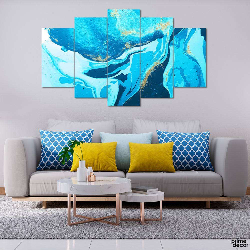 Azure Fluid (5 Panel) Abstract Wall Art - Prime Décor