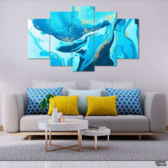 Azure Fluid (5 Panel) Abstract Wall Art - Prime Décor