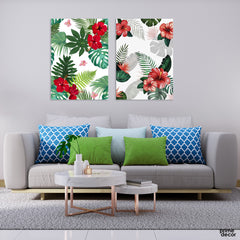 Seamless Tropical Leaves Pattern (2 Panel) Floral Wall Art - Prime Décor