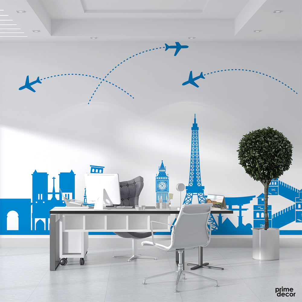Travel Concept with Landmarks | Travel Wallpaper Mural – Prime Décor