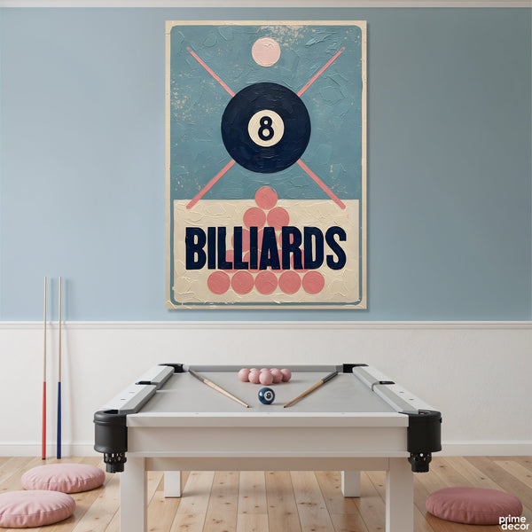 Minimalist Eight Ball Billiards Poster with Textured Impasto Finish (Single Panel) Digital Painting Wall Art