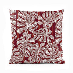 Black & White Leaves Over Maroon Background | Floral Cushion #403