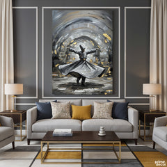 Whirling Dervish Sufi Impasto Oil with Gold Leaf Accents (Single Panel) Digital Painting Wall Art