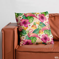 Colorful Floral Artwork Over Beige Background | Floral Cushion #404