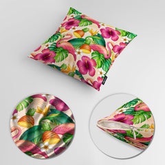 Colorful Floral Artwork Over Beige Background | Floral Cushion #404