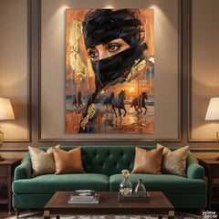 Mystic Desert Gaze with Galloping Horses (Single Panel) Digital Painting Wall Art