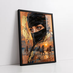 Mystic Desert Gaze with Galloping Horses (Single Panel) Digital Painting Wall Art