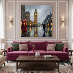 Rainy London Street Scene Impasto (Single Panel) Digital Painting Wall Art