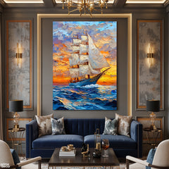 Vibrant Ocean Voyage At Horizon (Single Panel) Digital Painting Wall Art
