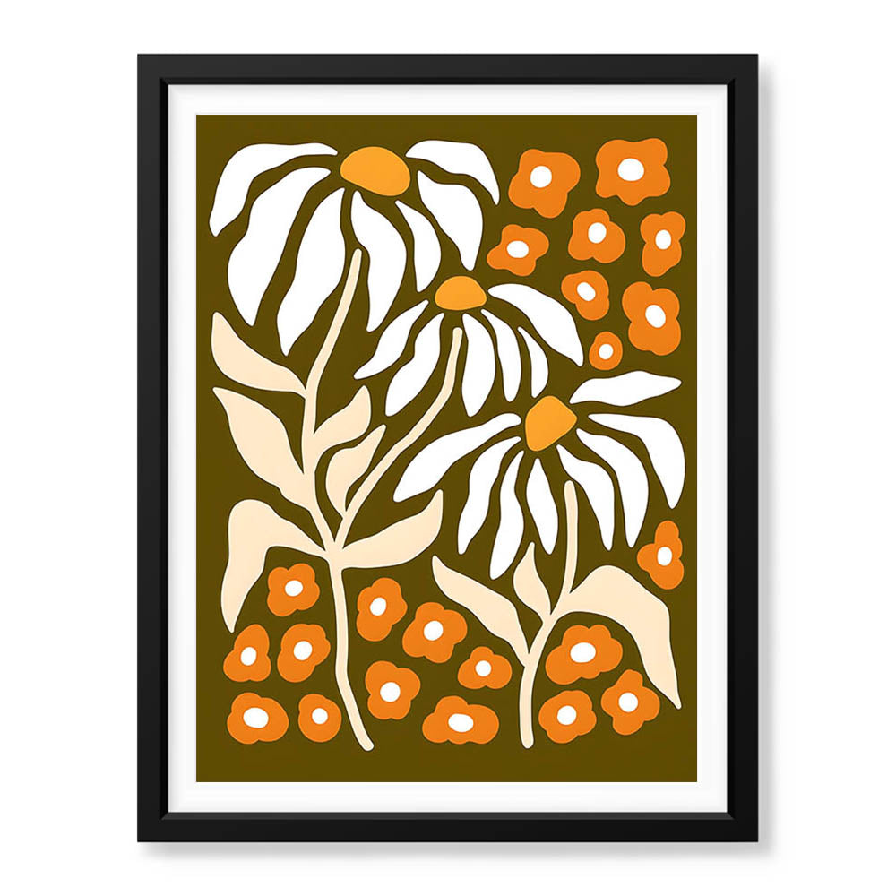 White & Gold Floral Abstract Art Over Green Background | Abstract Floral Artwork #00408 - Prime Décor