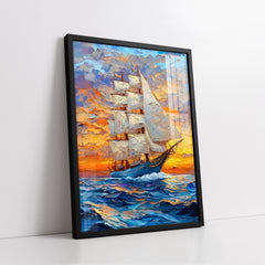 Vibrant Ocean Voyage At Horizon (Single Panel) Digital Painting Wall Art