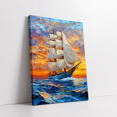 Vibrant Ocean Voyage At Horizon (Single Panel) Digital Painting Wall Art