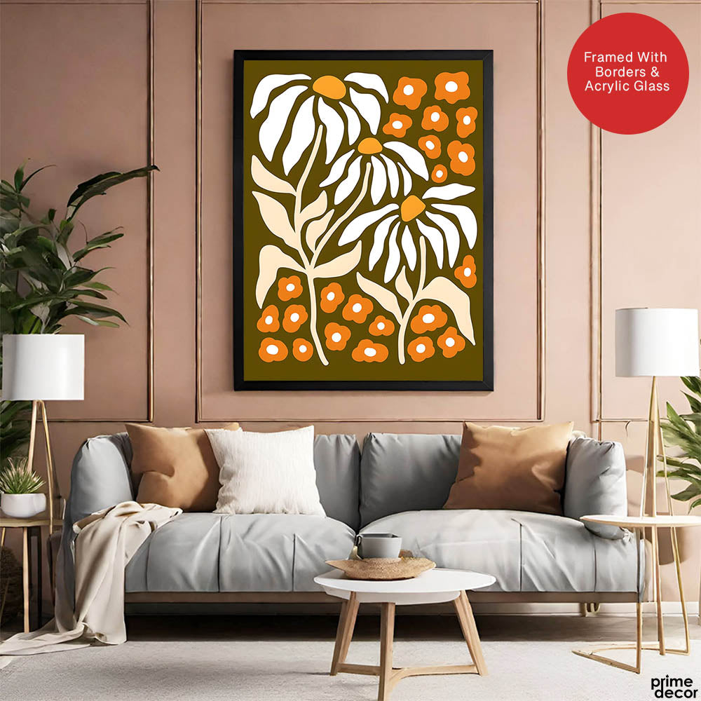 White & Gold Floral Abstract Art Over Green Background | Abstract Floral Artwork #00408 - Prime Décor