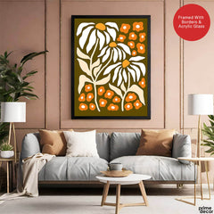White & Gold Floral Abstract Art Over Green Background | Abstract Floral Artwork #00408 - Prime Décor