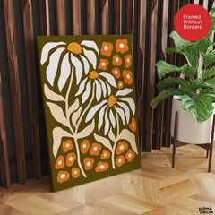 White & Gold Floral Abstract Art Over Green Background | Abstract Floral Artwork #00408 - Prime Décor