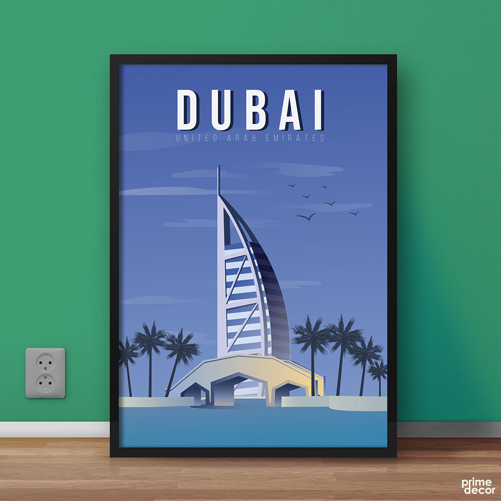 Burj Al Arab Dubai UAE Minimal Illustration | Travel Poster Wall Art - Prime Décor