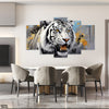 Aesthetic Artwork Of A Roaring White Tiger (5 Panel) | Animal Wall Art