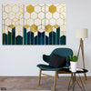 Beige Hexagonal Cube & Teal Green Background Artwork (3 Panel) Abstract Wall Art
