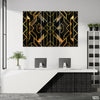 Onyx Black & Derby Gold Abstract Gradient Geometric Lines (3 Panel) Abstract Wall Art